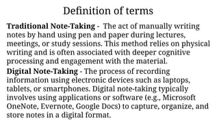 Traditional Notes Examples Simple A Comparative Analysis of Traditional Note-Taking and Digital Note ...