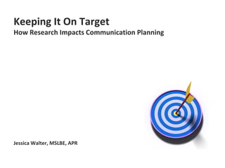 Keeping It On Target
How Research Impacts Communication Planning
Jessica Walter, MSLBE, APR
 