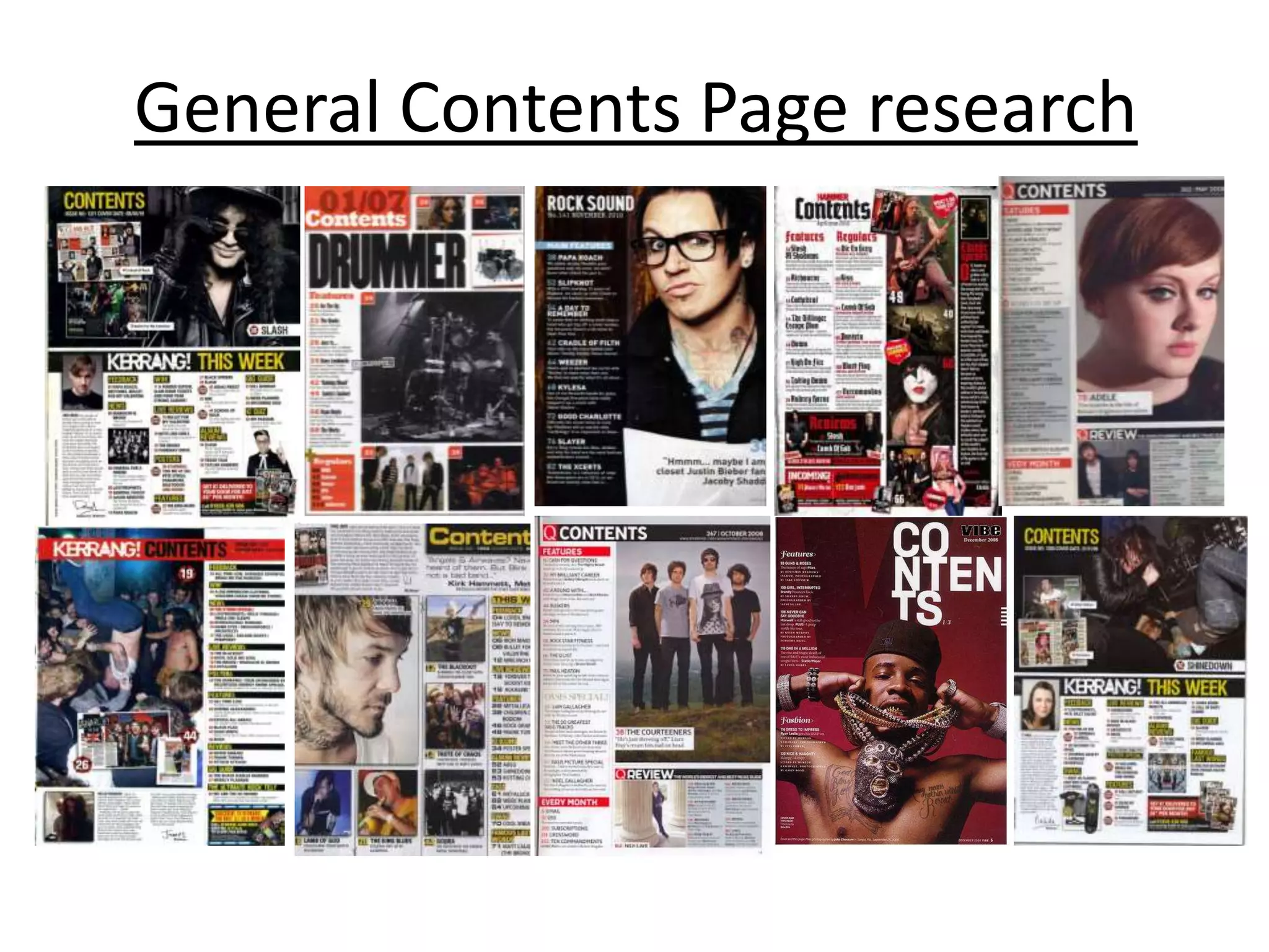 General Contents Page research
 