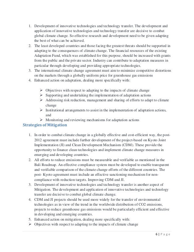 Position paper on negotiations on climate