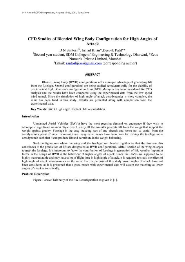 CFD Studies of Blended Wing Body Configuration for High Angles of
