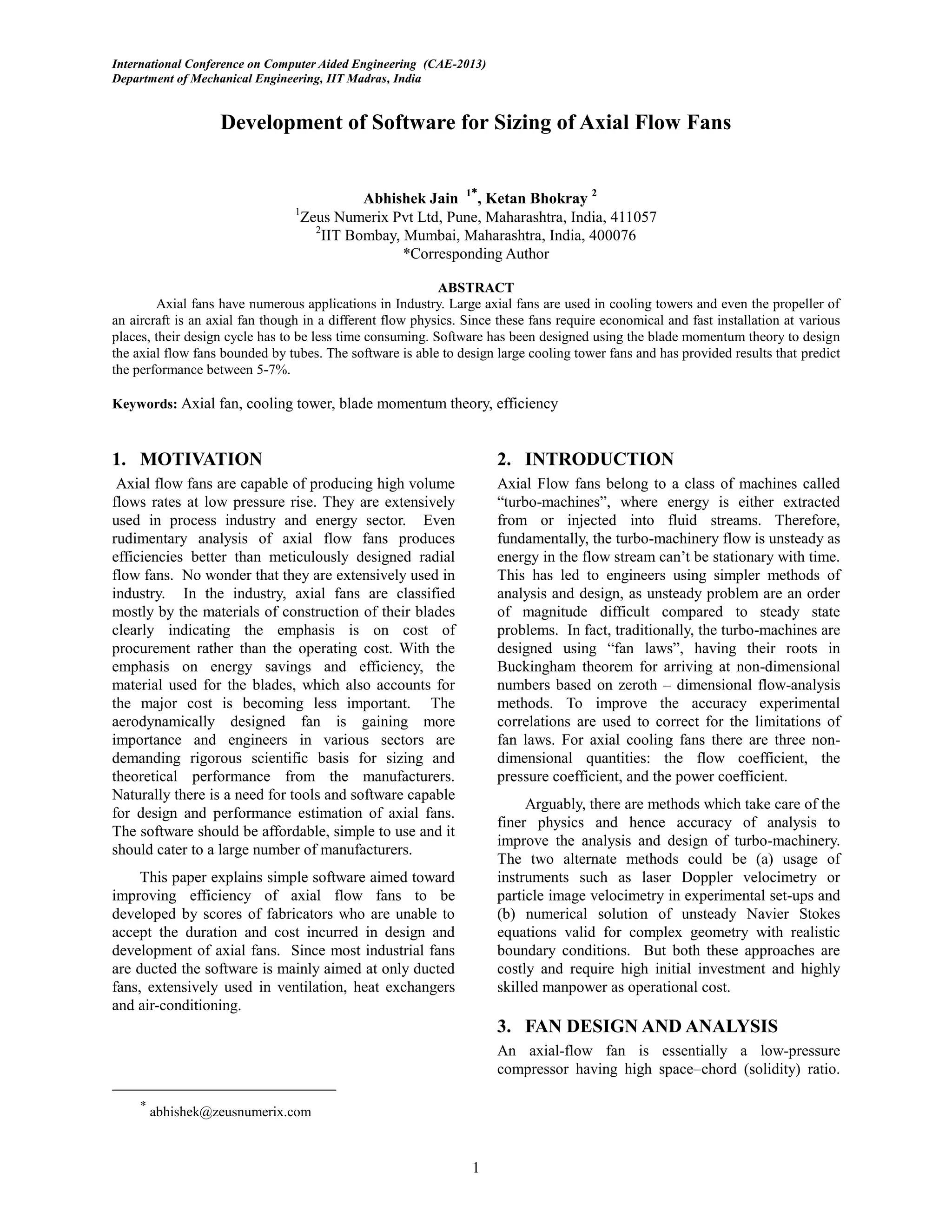 Development of Software for Sizing of Axial Flow Fans Zeus Numerix PDF