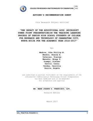 SHS Thesis ICT- “THE IMPACT OF THE AUDIOVISUAL AIDS (MICROSOFT POWER ...