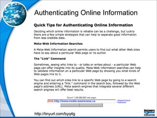 Authenticating Online Information http://tinyurl.com/byq4g 