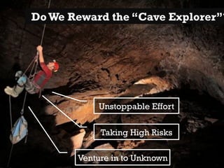 Do We Reward the “Cave Explorer”?
Unstoppable Effort
Taking High Risks
Venture in to Unknown
 