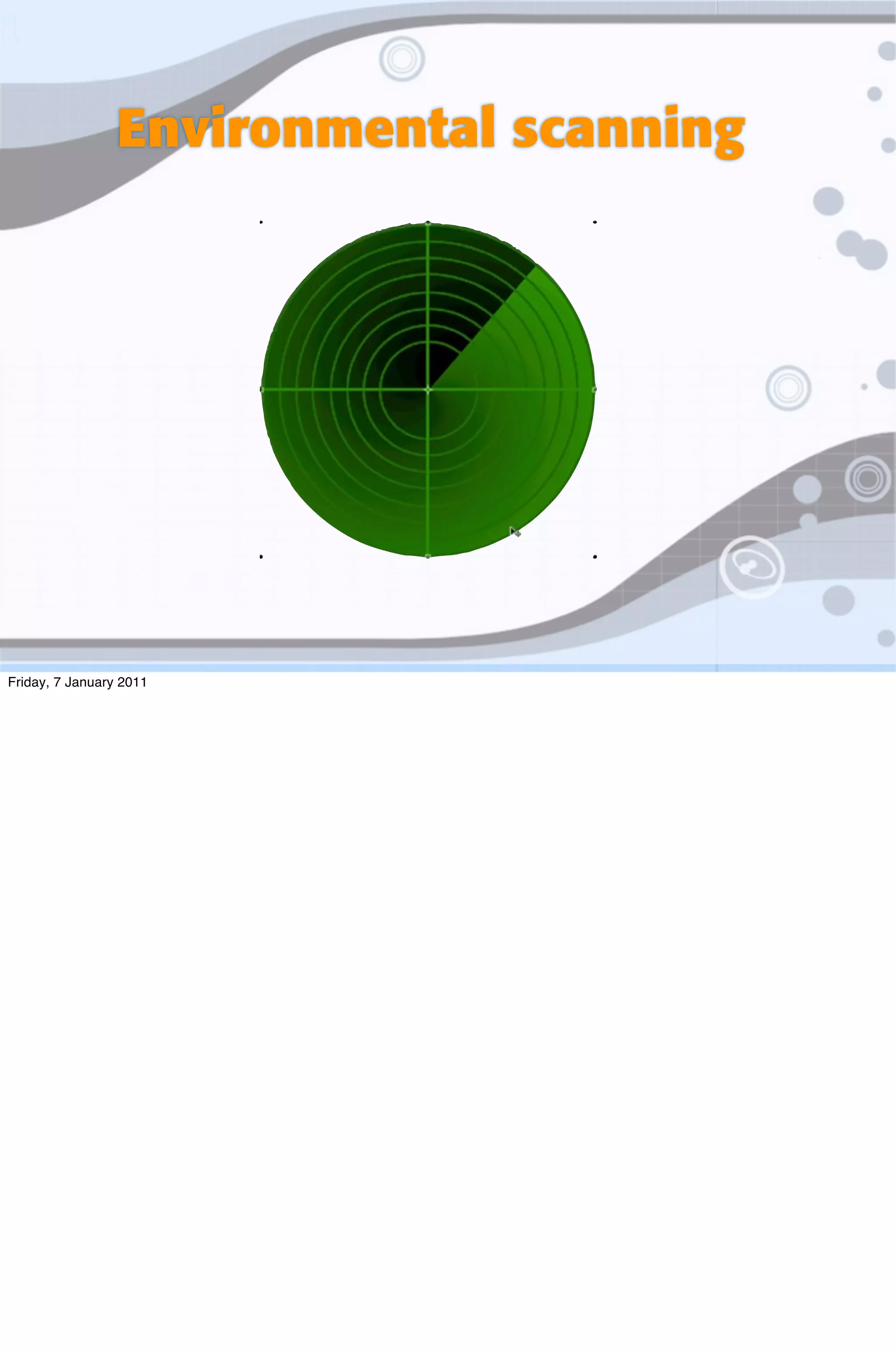 Environmental scanning




Friday, 7 January 2011
 
