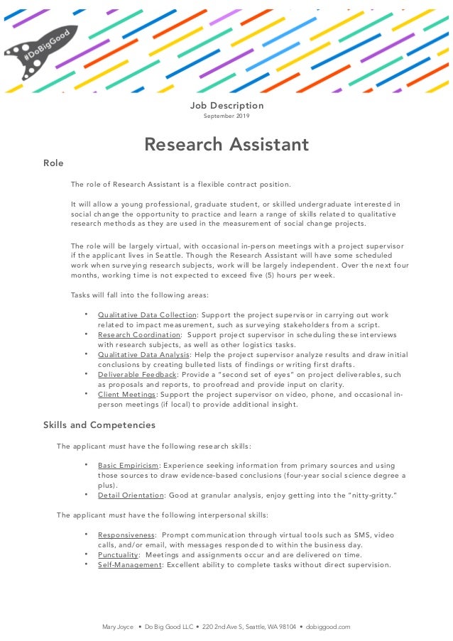 assistant research manager job description