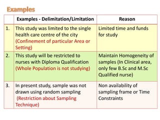 Research assumptions, delimitations and limitations | PPT