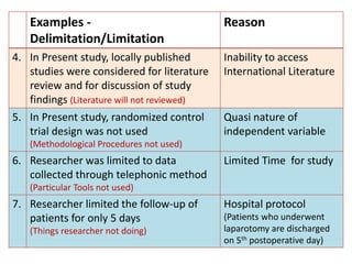 Research assumptions, delimitations and limitations | PPT