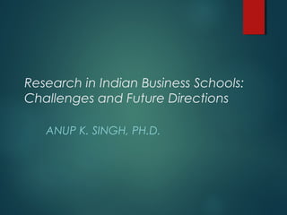 Research in Indian Business Schools: 
Challenges and Future Directions 
ANUP K. SINGH, PH.D. 
 
