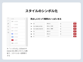 スタイルのシンボル化
※「シンボル化」はSketchや
Adobe XDに導⼊されている機
能で、スタイルを⼀括管理で
きる
⾒出しにだって種類はいっぱいある
 