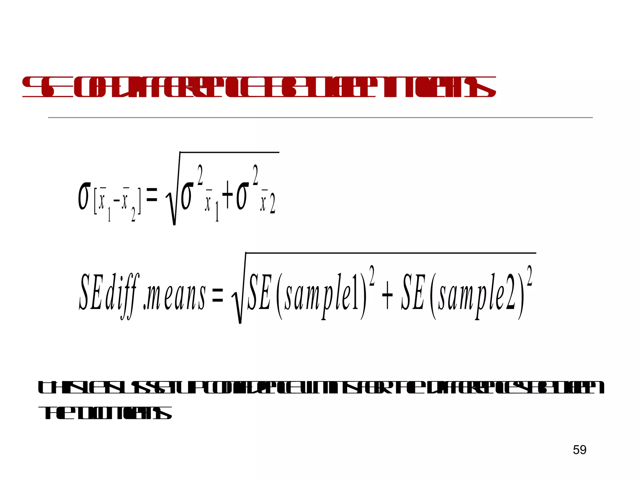 SE of difference between means This lets us set up confidence limits for the  differences between the two means   