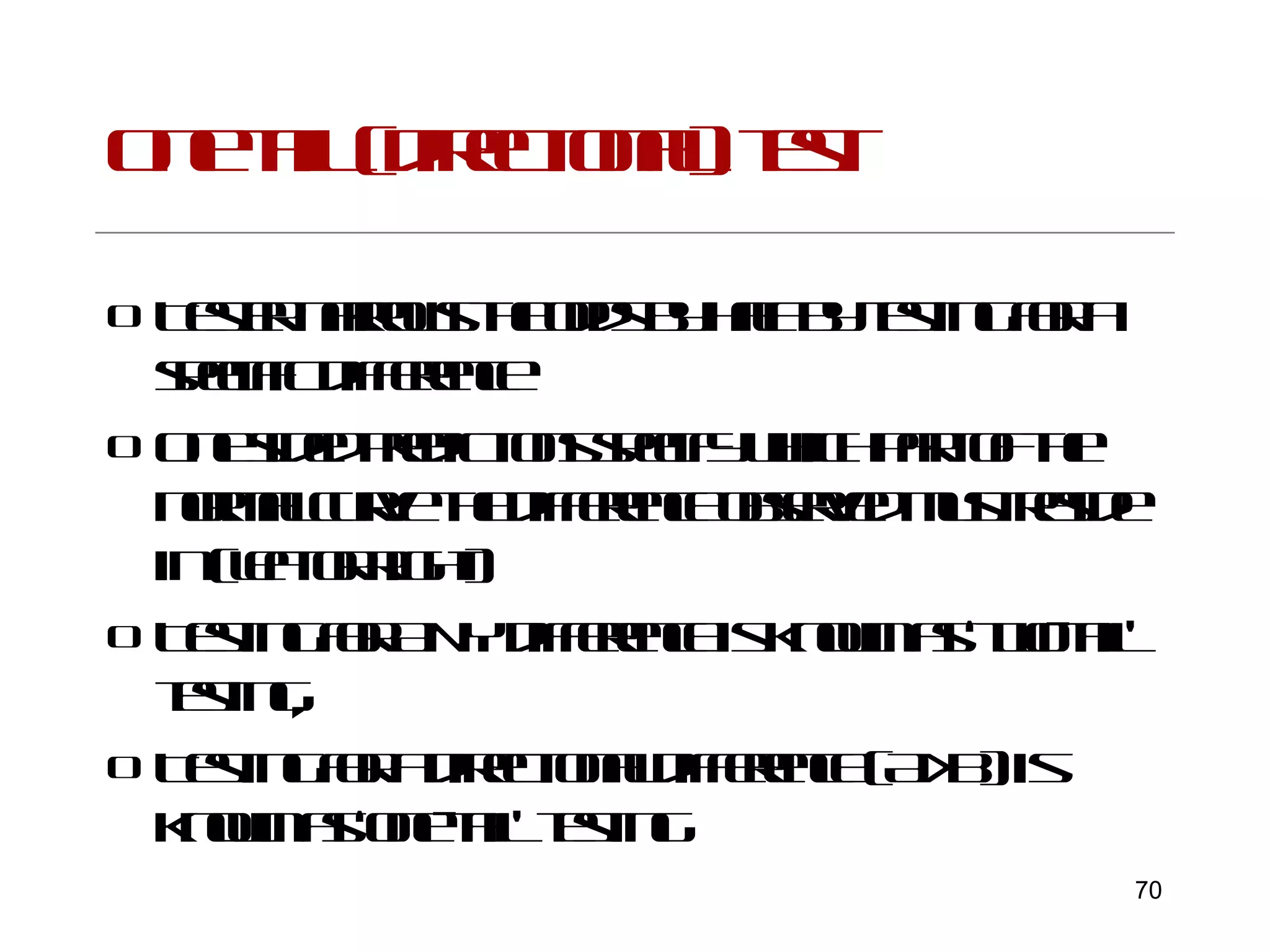 One tail (directional) test Tester narrows the odds by half by testing for a specific difference  One sided predictions specify which part of the normal curve the difference observed must reside in (left or right) Testing for ANY difference is known as ‘two-tail’ testing,  Testing for a directional difference (A>B) is known as ‘one-tail’ testing 