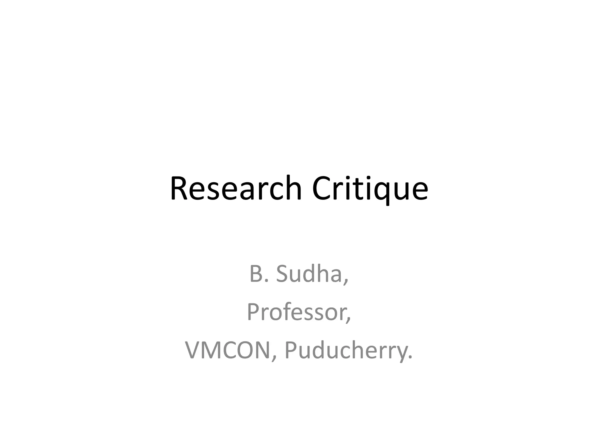 Research Critique In Nursing Pptx