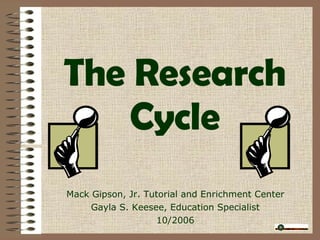 The Research Cycle Mack Gipson, Jr. Tutorial and Enrichment Center Gayla S. Keesee, Education Specialist 10/2006 