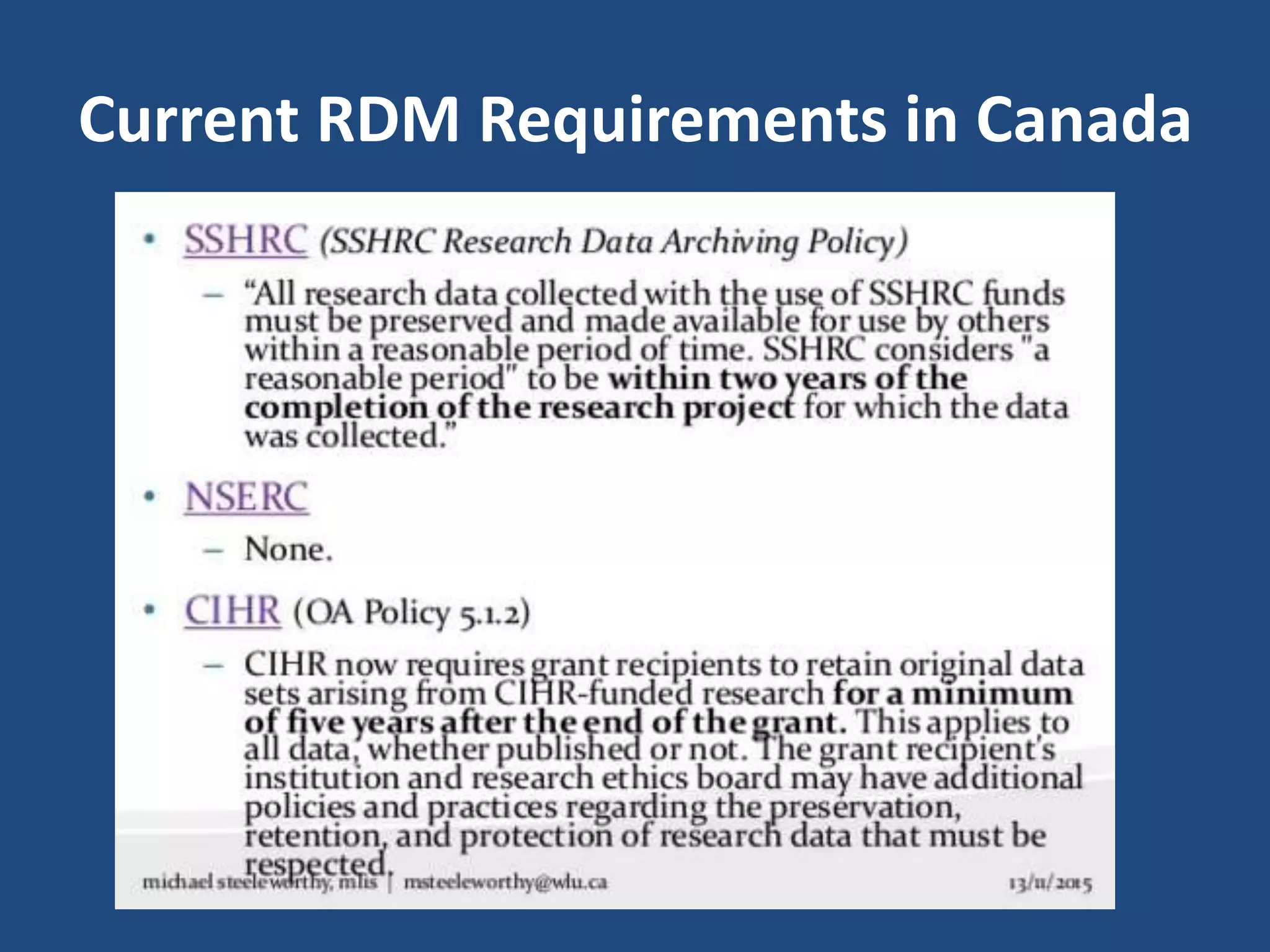 Current RDM Requirements in Canada
 