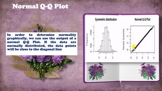 Normal Q-Q Plot
In order to determine normality
graphically, we can use the output of a
normal Q-Q Plot. If the data are
normally distributed, the data points
will be close to the diagonal line
124
 