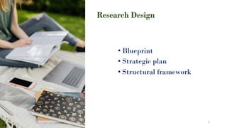 • Blueprint
• Strategic plan
• Structural framework
Research Design
3
 
