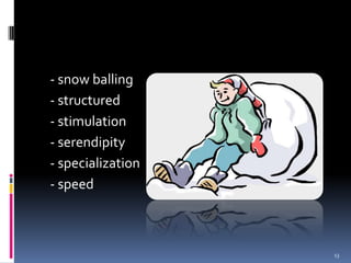 - snow balling
- structured
- stimulation
- serendipity
- specialization
- speed



                   13
 