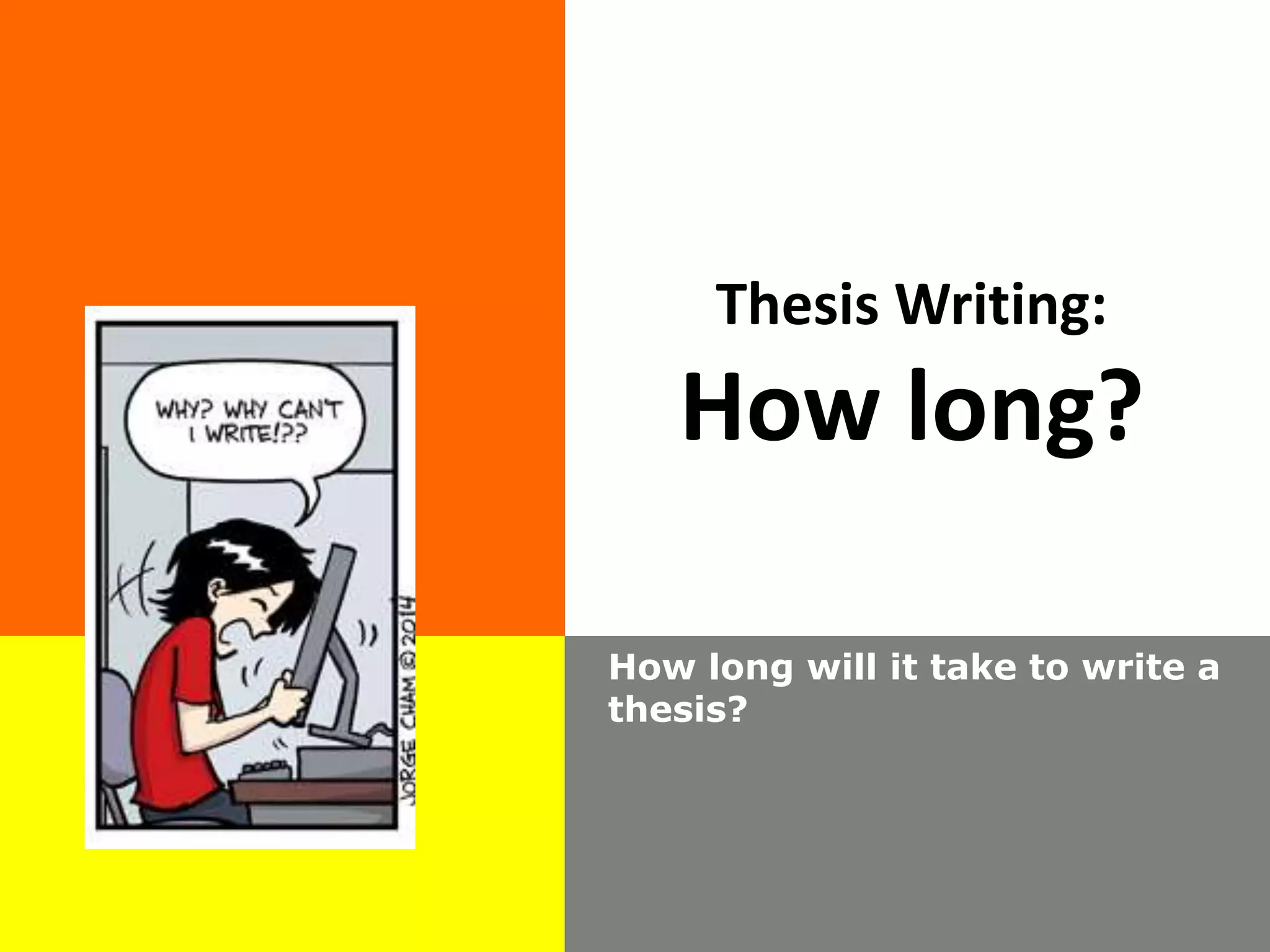 Thesis Writing:
How long?
How long will it take to write a
thesis?
 