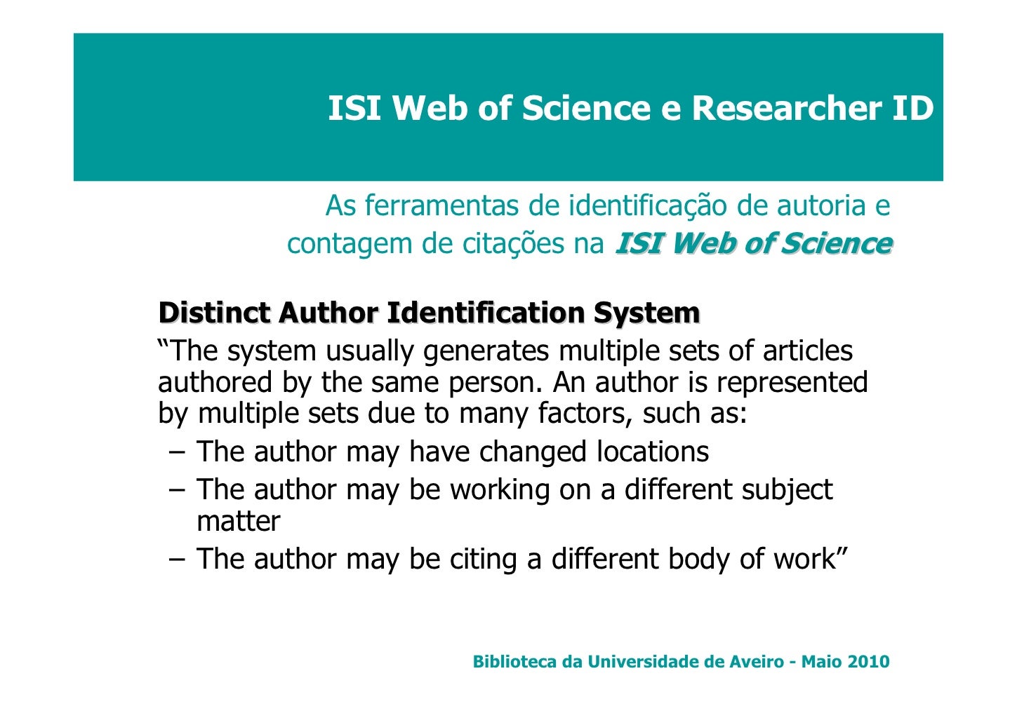 ISI Web of Science e Researcher ID