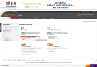 SESSION 2:
CREATE YOUR PROFILES –
add publications
05/2017: BRP/MII
 