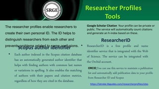 Researcher Profiles and Networks Webinar   