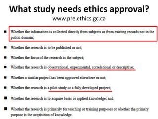 What study needs ethics approval?www.pre.ethics.gc.ca