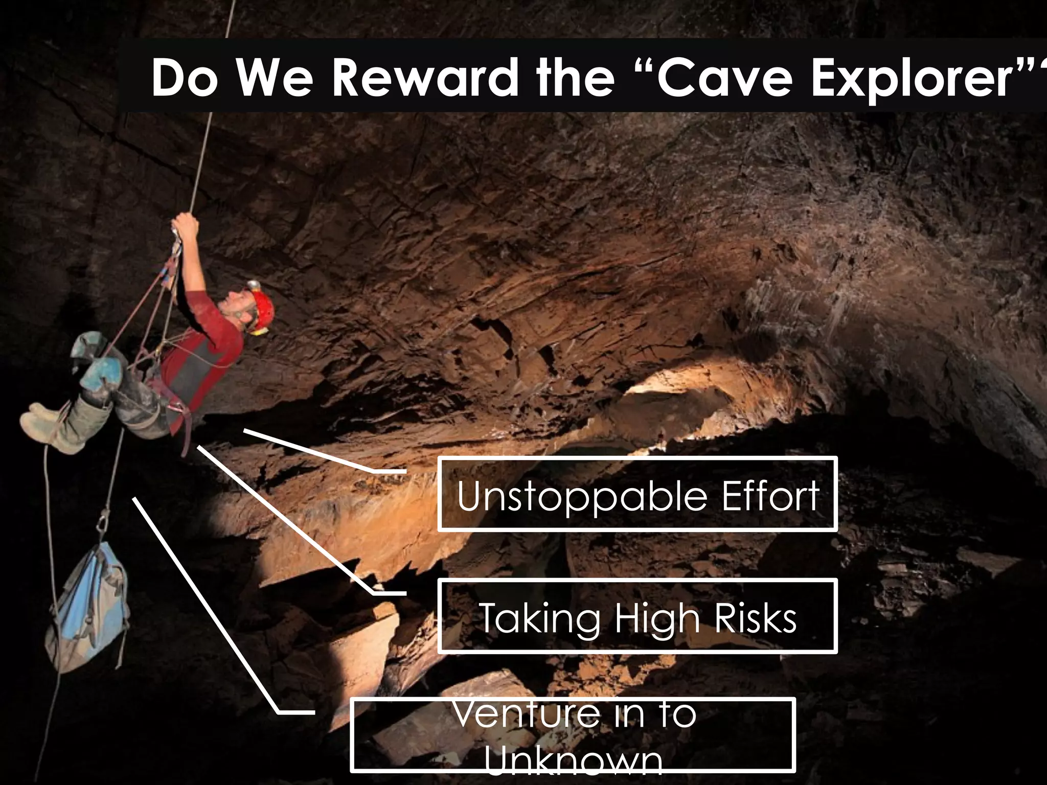 Do We Reward the “Cave Explorer”?

Unstoppable Effort
Taking High Risks
Venture in to
Unknown

 