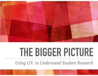 THE BIGGER PICTURE
Using UX to Understand Student Research
 