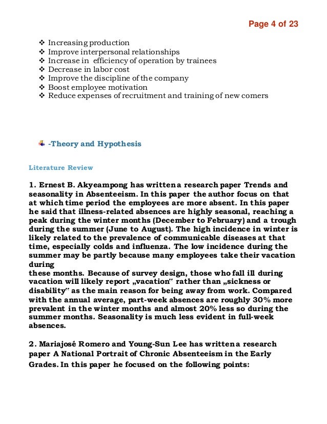 introduction of absenteeism research paper