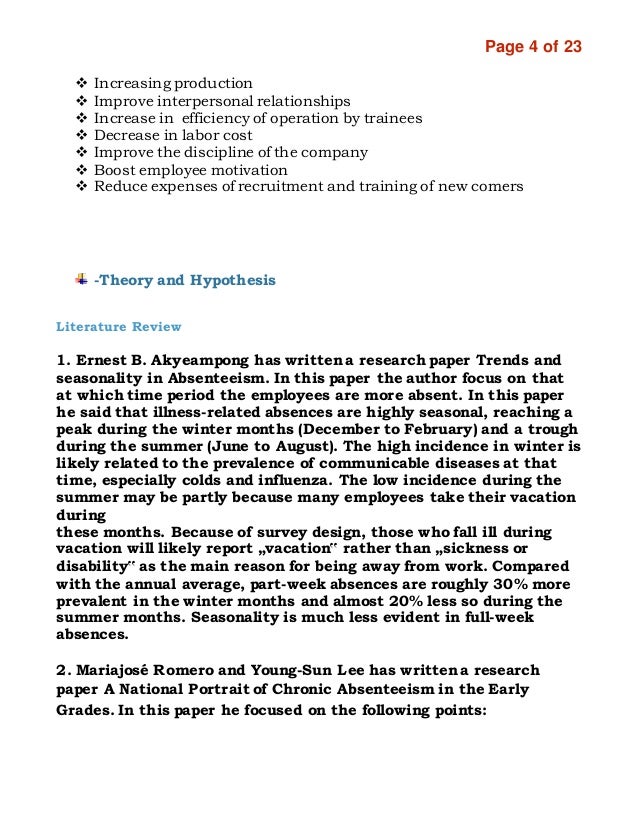 Sample research paper on absenteeism