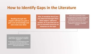 How to Identify Gaps in the Literature
Reading through this
chapter will help you gain a
gain a lot of knowledge and
and c...
