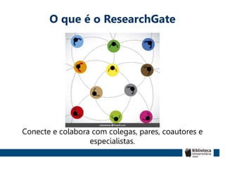 O que é o ResearchGate
Conecte e colabora com colegas, pares, coautores e
especialistas.
 