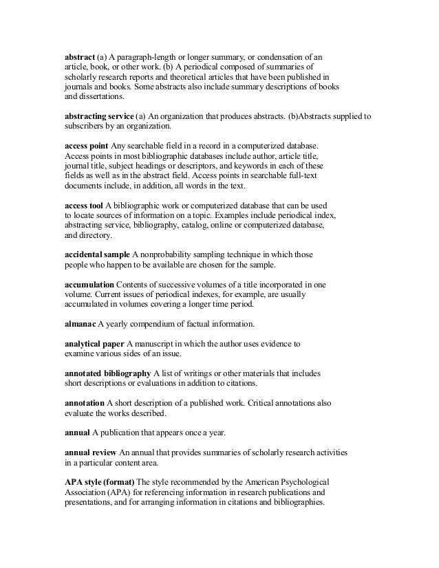 thesis glossary section