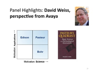 Panel	
  Highlights:	
  David	
  Weiss,	
  
perspec0ve	
  from	
  Avaya	
  




                                              17	
  
 