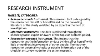 Research Instrument Explanation Examples RESEARCH IN EDUCATION INTRO PPT.pdf