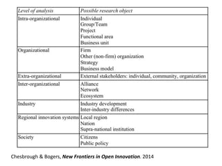 Chesbrough & Bogers, New Frontiers in Open Innovation. 2014
 