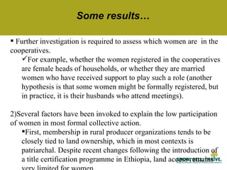 Characteristics of women’s collective action for enabling women's participation in agricultural markets: Preliminary findings from Ethiopia