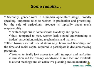 Characteristics of women’s collective action for enabling women's participation in agricultural markets: Preliminary findings from Ethiopia