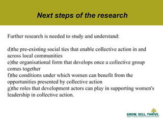 Characteristics of women’s collective action for enabling women's participation in agricultural markets: Preliminary findings from Ethiopia