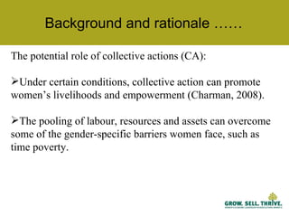 Characteristics of women’s collective action for enabling women's participation in agricultural markets: Preliminary findings from Ethiopia