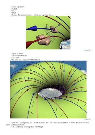 This is significant.
Really?
Yes.
Why?
Because the magnetism takes a whole new topology. Look:
Picture 538
Again, so what?
You still don’t see it?
See what?
Oh, come on….are you that blind? Look:
Picture 539
I still don’t see anything. Just a bunch of arrows that I can’t make heads and tails of it. Still don’t see how this
relates to the double torus.
Uff…Do I really have to picture everything?
 