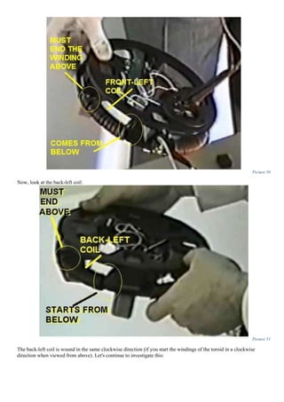 Picture 50
Now, look at the back-left coil:
Picture 51
The back-left coil is wound in the same clockwise direction (if you start the windings of the toroid in a clockwise
direction when viewed from above). Let's continue to investigate this:
 