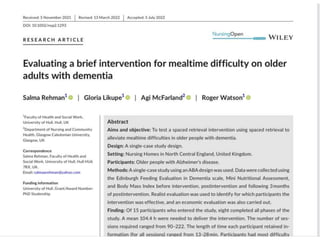 Research into mealtimes and older people with dementia | PPTX