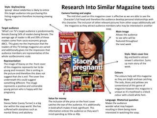 Research Into Similar Magazine texts 
Main image 
Allows the audience 
to see who will be 
featured throughout 
the next w...