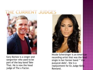 Nicole Scherzinger is an American
Gary Barlow is a singer and   recording artist that was the lead
songwriter who used to ...