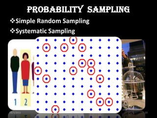 Probability Sampling
Simple Random Sampling
Systematic Sampling




18/3/2011                          10
 