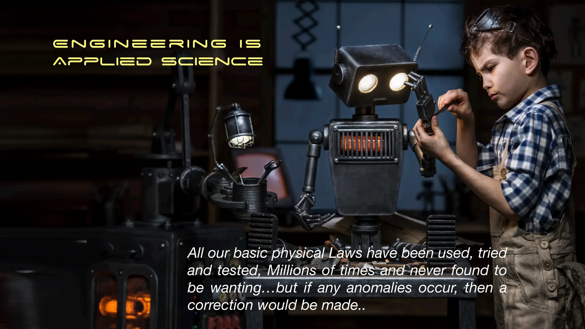 Engineering IS
Applied science
All our basic physical Laws have been used, tried
and tested, Millions of times and never found to
be wanting…but if any anomalies occur, then a
correction would be made..
 