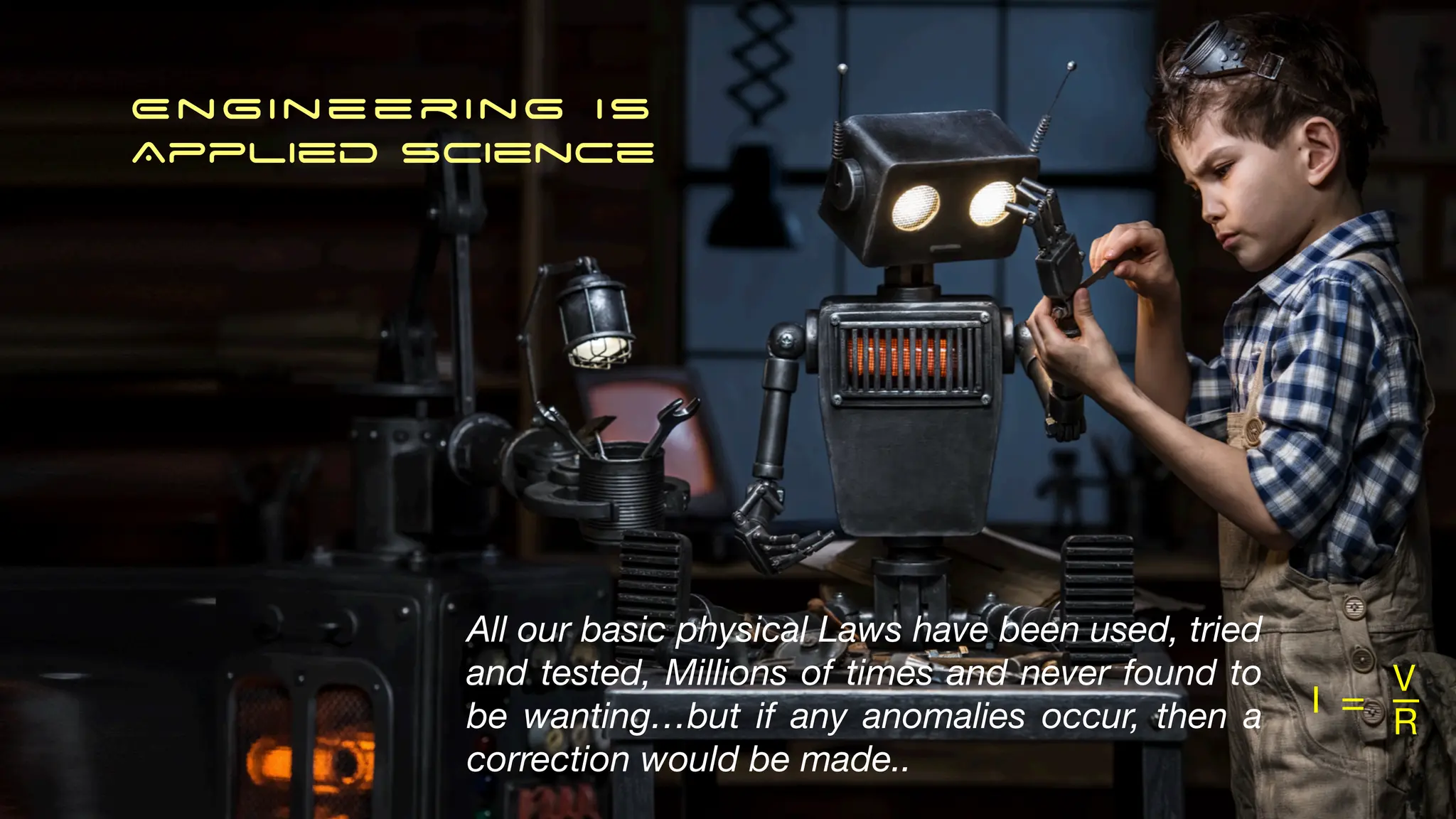 Engineering IS
Applied science
I
V
R
= _
All our basic physical Laws have been used, tried
and tested, Millions of times and never found to
be wanting…but if any anomalies occur, then a
correction would be made..
 